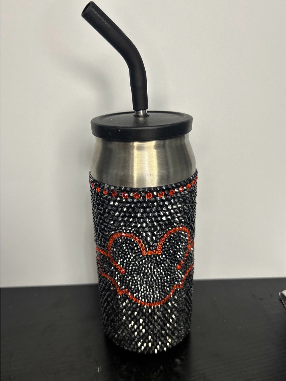Halloween Mickey Mouse Bat Rhinestone Metal Cup with Straw
